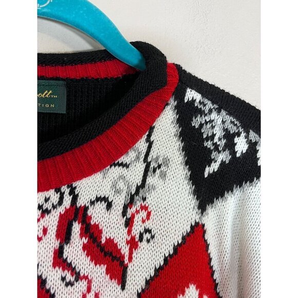 Dana Scott Sweater M Red Patchwork Floral Old Money Classic Resort Preppy 80s - Picture 7 of 10